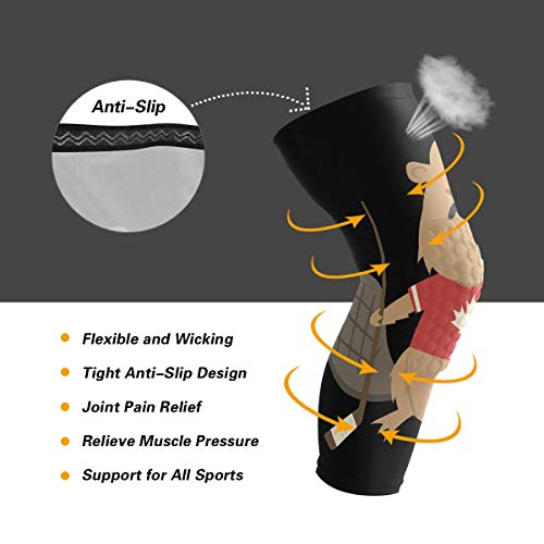 Knee Sleeve Beaver with Ice Hockey Stick and Puck Full Leg Brace Compression Long Sleeves Pads for Meniscus Tear, Arthritis, Running, Workout, Basketball, Sports, Men and Women 1 Pair