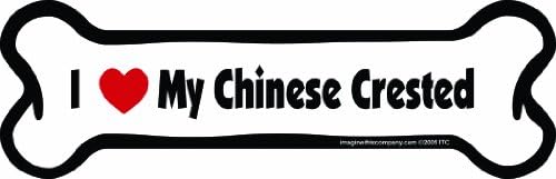 Bone Car Magnet, I Love My Chinese Crested, 2-Inch by 7-Inch