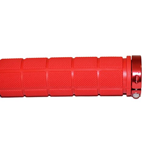 DEERU Bicycle Premium Rubber Handlebar Grip Double Lock on Grip for Mountain Bike BMX Folding Bike Anti-Slip Shockproof (Red)