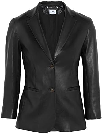 VearFit Women's Ferbilious 2-Buttons Blazer Black Real Leather Jacket Plus Size