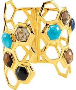 18K Vermeil Smoky Quartz, Lapis, Turquoise, Onyx &amp; Tigereye 7.5-8 Inch Cuff Bracelet