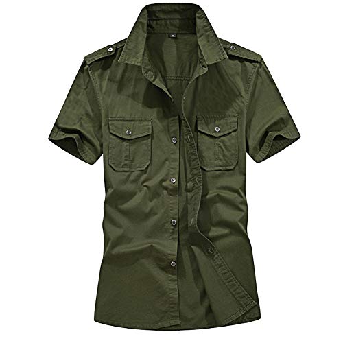 Men Military Shirt Button Down Short Sleeve for Men Cargo Tactical Work Shirt Blouse Tops by Lowprofile