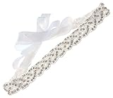 Braid Crystal Beaded Wedding Dress Sash Bridal Belt with Satin Ribbon, Off-White