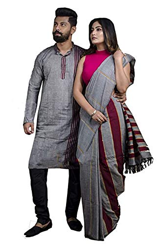 Handloom Cotton Saree Aplique work with Blouse Piece. c) Womens Khadi Handloom Mens and Womens Cotton Couple Set Saree and Kurtas with Blouse Piece.