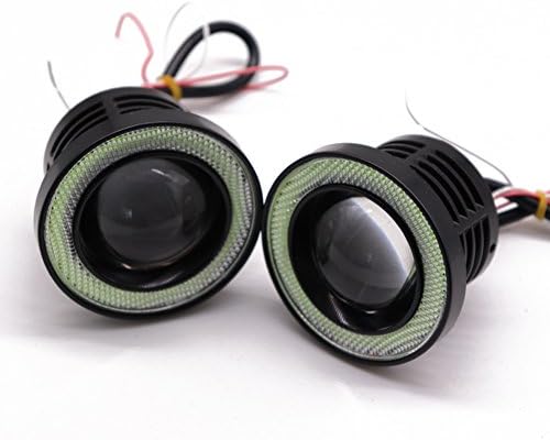 LEDHOLYT 2pcs High Power COB LED Fog Light Projector Green Angel Eye Halo Ring DRL Driving Xenon White Lamp (2.5in, Green)