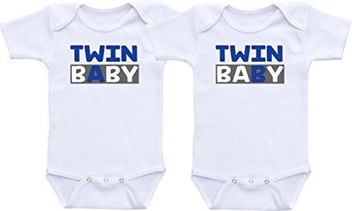 Twin A Twin B - Twin Baby Sets Cute Twin Outfit (6M Short Sleeve Bodysuit Set, Navy Blue)