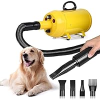 amzdeal Dog Dryer Dog Hair Dryer 3.8HP 2800W Pet Blow Dryer Professional Dog Grooming Dryer Dog Blower with Adjustable Speed and Temperature, Spring Hose, and 4 Different Nozzles