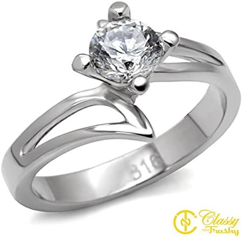 Classy Not Trashy Women's Fashion Jewelry Ring, Premium Grade Stainless Steel Clear Cubic Zirconia CZ Thin Band Bypass Ring Size 9