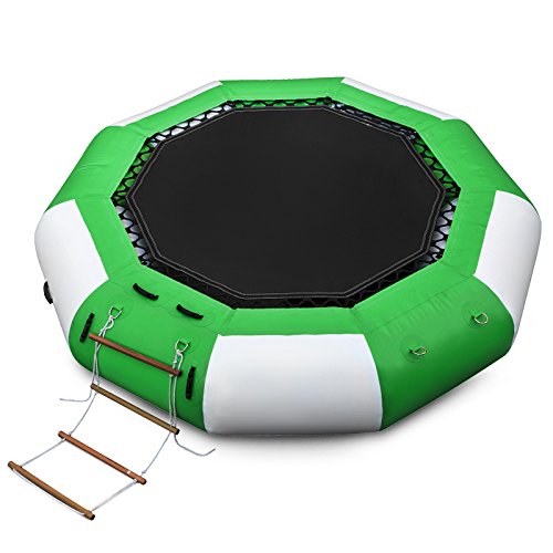 Popsport Inflatable Water Trampoline Series Splash Padded Water Bouncer Inflatable Bouncer Jump Water Trampoline Bounce Swim Platform for Water Sports (Green, 10Ft) - Thumbnail 3