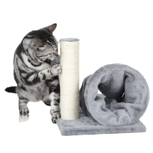 Small Cat Scratching Post with Cat Play Tunnel for Kittens, 11.8" Sisal Cat Scr…