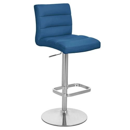 ZURI Lush Adjustable Height Dark Blue Swivel Armless Bar Stool