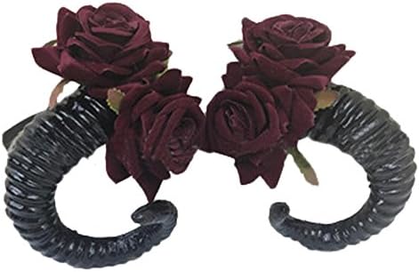 Demon Sheep Horn Rose Flower Headband Gothic Kawaii Beauty Horror Halloween Party Cosplay Retro Hair Accessories Vintage Hairpin Changlesu (With Hairpin)