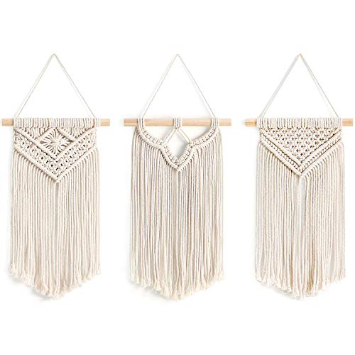 Mkouo Small Macrame Wall Hanging, 3 Pack Art Woven Wall Decor Boho Chic Home Decoration for Apartment Bedroom Living Room Gallery, 20.3cm(W) x 35cm(L)