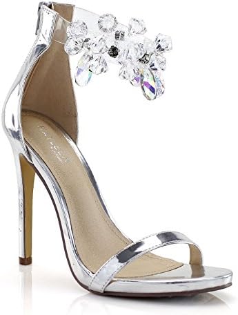 FOREVER VOGUE Maddy Clear Ankle Strap with Faux Gem Open Toe Stiletto Heel Sandals