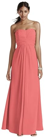 long strapless chiffon dress and pleated bodice