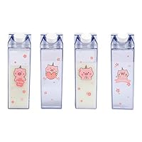 MEIYIN Transparent Milk Bottles with Lids Portable Water Bottle Milk Storage Sakura-Print Strawberry-Print Sports Drinking Clear Cup for Home School Office Approximately 450ml