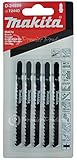 Makita 5 Piece - T Shank Wood Jigsaw Blades For Jig Saws - Curved Cuts For Soft Wood & PVC - 4" 6 TPI HCS Saw Blades