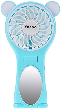 Yocoo USB Folding Fan Handheld Fan Rechargeable Fan Portable Electric Personal Fan 2 Speeds Desk Fan with Make-up Mirror, for Dorm Office Outdoor Travel Camping, Shopping, etc.