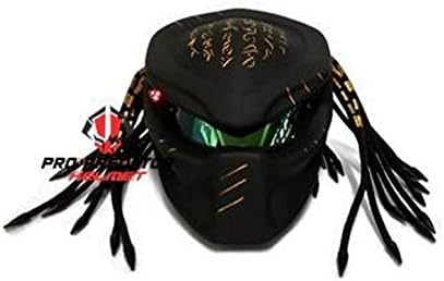 Version 2 Custom Handmade Predator Motorcycle Dot Approved Helmet Metallic Black (L)