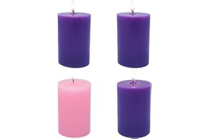 DEYIR 2×3 Inch Advent Pillar Candles, 3 Purple and 1 Pink Seasonal Celebration Candles for Advent Wreath and Christmas Decorations, Long-Lasting Slow-Burning Dripless Candle