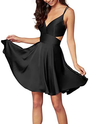 LanierWedding Short Homecoming Dress Satin Spaghetti Straps V-Neck A-line Evening Party Prom Dresses