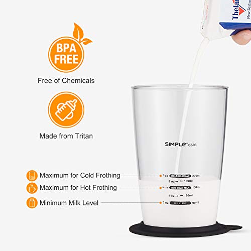SIMPLETASTE Electric Milk Frother with Pitcher, Hands-free Battery Powered Foam Maker for Nespresso, Cappuccino and Coffee, 2 AA Batteries (Not Included), Black - Thumbnail 3