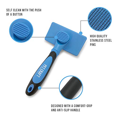 Pet Craft Supply Self Cleaning Slicker Pet Grooming Brush for Dogs and Cats with Short to Long Hair, Removes Mats, Tangles and Loose Hair