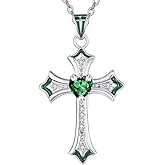 HeartMelody Cross Necklace for Women 18K White Gold Plated Heart CZ Birthstone Cross Faith Pendant Necklaces Religious Christian Jewelry Anniversary Birthday Mother's Day Gifts for Women