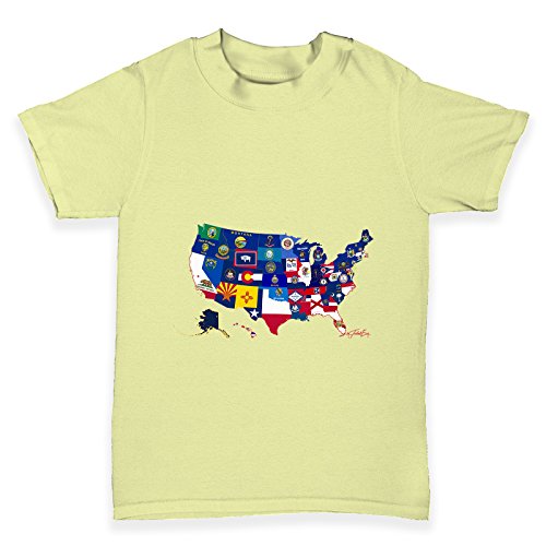Twisted Envy Baby Toddler USA States and Flags T-Shirt 0 - 3 Months Lemon