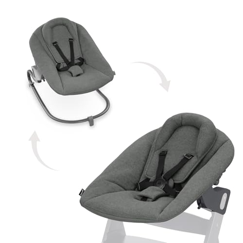 hauck Alpha Bouncer Premium, Dark Grey - 2in1 Babywippe & Hochstuhlaufsatz ab Geburt bis 9 kg Kompatibel mit Alpha+ & Beta+ Hochstuhl, mit Wippgestell, 5 Punkt Gurt, verstellbare Rückenlehne