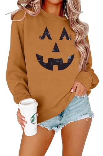 SFHFY Halloween Pumpkin Face Sweatshirts Women Skeleton Long Sleeve Shirts at Amazon