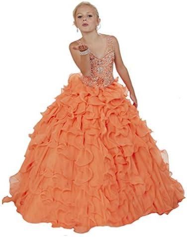 GreenBloom Crystal Girls'Princess Pageant Ball Gowns Dress 2 US Orange
