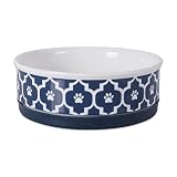 Bone Dry DII Lattice Ceramic Pet Bowl for Food & Water with Non-Skid Silicone Rim for Dogs and Cats (Medium - 6" Dia x 2"H) Nautical Blue