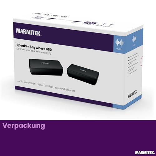 Marmitek Speaker Anywhere 650 - Marmitek Audio Transmitter for Speakers - Digital Latency-Free Transmission - Wireless Surround Speaker Connection - Connect Two Speakers Wirelessly
