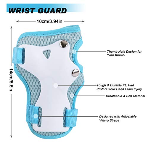 Kids/Youth Knee Pad Elbow Pads Guards Wrist Guards Protective Gear Set for Rollerblade Roller Skates Cycling BMX Bike Skateboard gs Scooter Riding Sports,Toddler for Multi-Sports(Age3-7) LightBlue