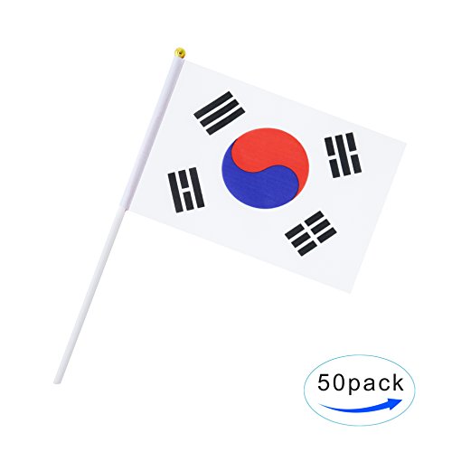 South Korea Stick Flag,TSMD 50 Pack Hand Held Small Korean National Flags On Stick,International World Country Stick Flags Banners,Party Decorations For World Cup,Sports Clubs,Festival Events - Thumbnail 3
