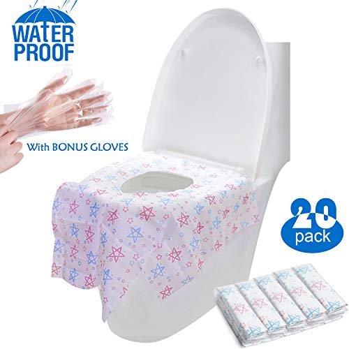 Toilet Seat Covers Disposable Extra Large 20 Packs, Waterproof & Non Slip, Keep Clean, Individually Wrapped for Travel or Home, Toddlers Potty Training, Suitable for Adults, Pregnant Women (Star)
