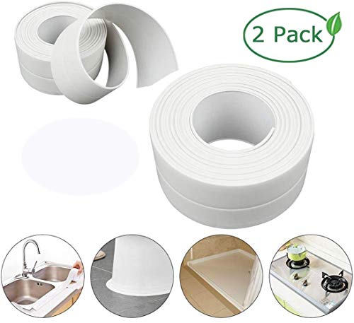 Caulk Strip,2 Pack PE Self Adhesive Sealing Tape Bathtub Waterproof Sealant Caulk Tape Toilet Bathroom Shower Kitchen and Wall Sealing Strip Trim 38mmx3.2m White - Thumbnail 7