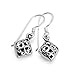 925 Sterling Silver Puffed Square Celtic Four Leaf Clover Heart-Shaped Dangle Hook Earrings
