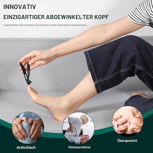 Nagelknipser groß mit Gebogenem Kopf, Fußnagelknipser für Senioren dicke Nägel mit Nagelfänger, Zehennagelknipser Präzisions für Männer und Frauen (Schwarz)