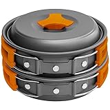 Gold Armour 10 Pieces Camping Cookware Mess Kit Backpacking Gear & Hiking Outdoors Bug Out Bag Cooking Equipment Cookset - Lightweight, Compact, Durable Pot Pan Bowls (Orange)