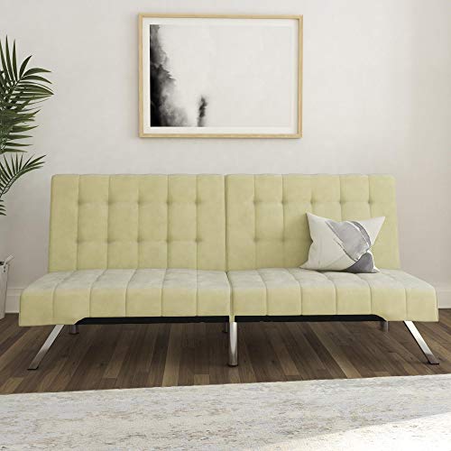 DHP Emily Futon Sofa Bed, Modern Convertible Couch with Chrome Legs Quickly Converts