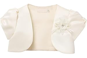 LIBAOBAOYO Girls Short Sleeve Bolero Shrug Satin Open Front Cardigan Shawl Princess Evening Dress Cape