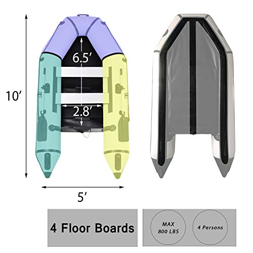 Max4out Inflatable Boat Fishing Dinghy 2 Paddles Sport Tender Inflatable Raft 10 Feets (Gray)