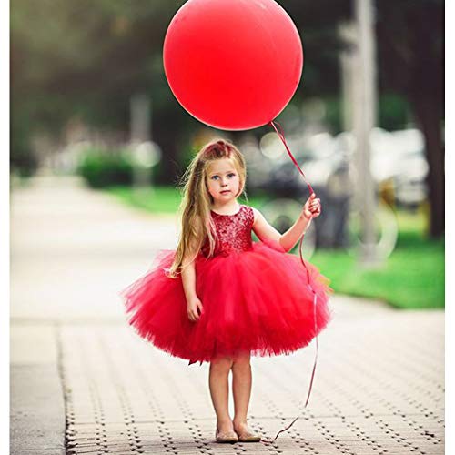 Toddler Girl Baby Lace Flower Sequin Tutu Dress Tulle Pageant Wedding Party Formal Girls Dresses red02 12-18M - Thumbnail 5