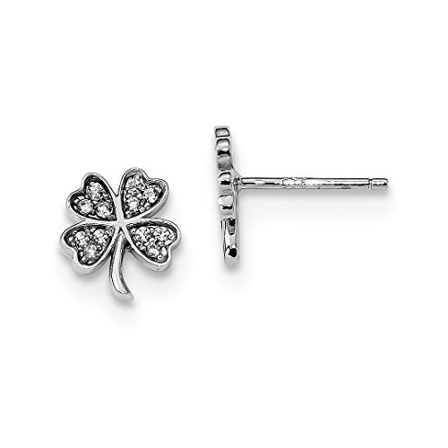 925 Sterling Silver Cubic Zirconia Cz 4 Leaf Clover Post Stud Earrings Ball Button Flower Gardening Outdoor Nature Good Luck Fine Jewelry For Women Gifts For Her