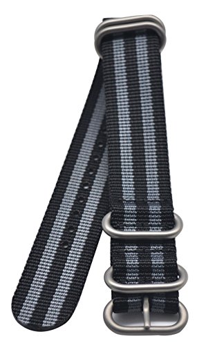 ArtStyle Watch Band with 1.5mm Thickness Quality Nylon Strap and Heavy Duty Brushed Buckle (Black/Grey, 22mm) - Thumbnail 3