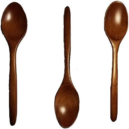 Three 7 Inch Wooden All Purpose Spoon, Honey,Tea,Soup Spoon. Light Weight, Travel Sized with Blue Portable Box. Non-Stick, Easy Clean. Quantity 3