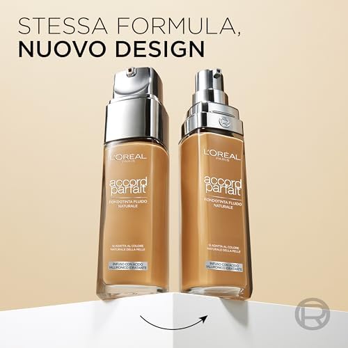 L'Oréal Paris Fondotinta Liquido, Incarnato Uniforme e Illuminato, Finish Naturale, Per Tutti i Tipi di Pelle, Formula con Acido Ialuronico, Accord Parfait, Tonalità: 3R/C Rose Beige, 30 ml