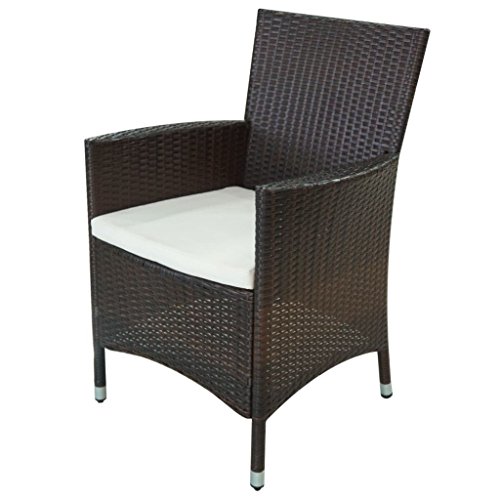 vidaXL Gartenmöbel 11-TLG. mit Auflagen Sitzgruppe Gartenset Sitzgarnitur Gartengarnitur Gartentisch Tisch Esstisch Stühle Poly Rattan Braun – Bild 6
